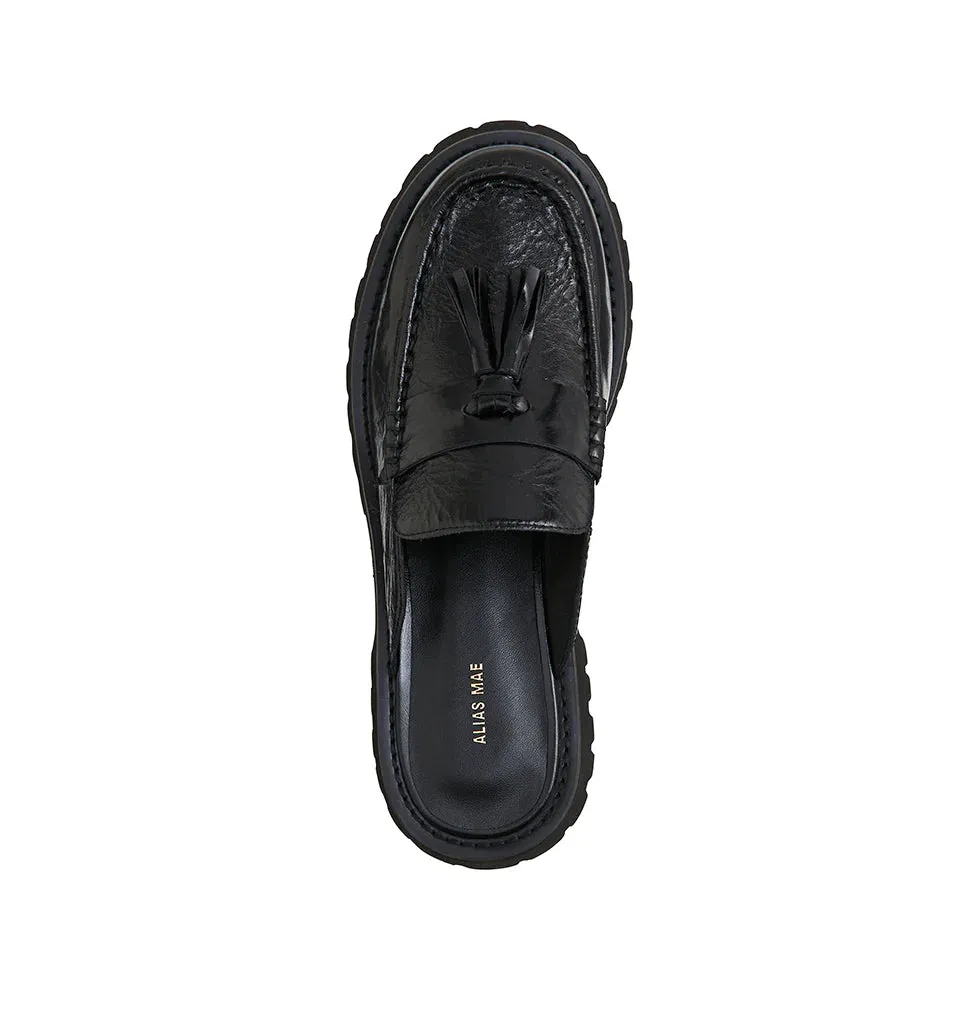 ALIAS MAE Womens Rylan Leather Mules - Black Oily Leather