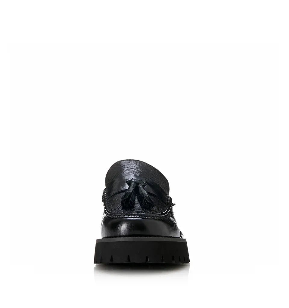 ALIAS MAE Womens Rylan Leather Mules - Black Oily Leather