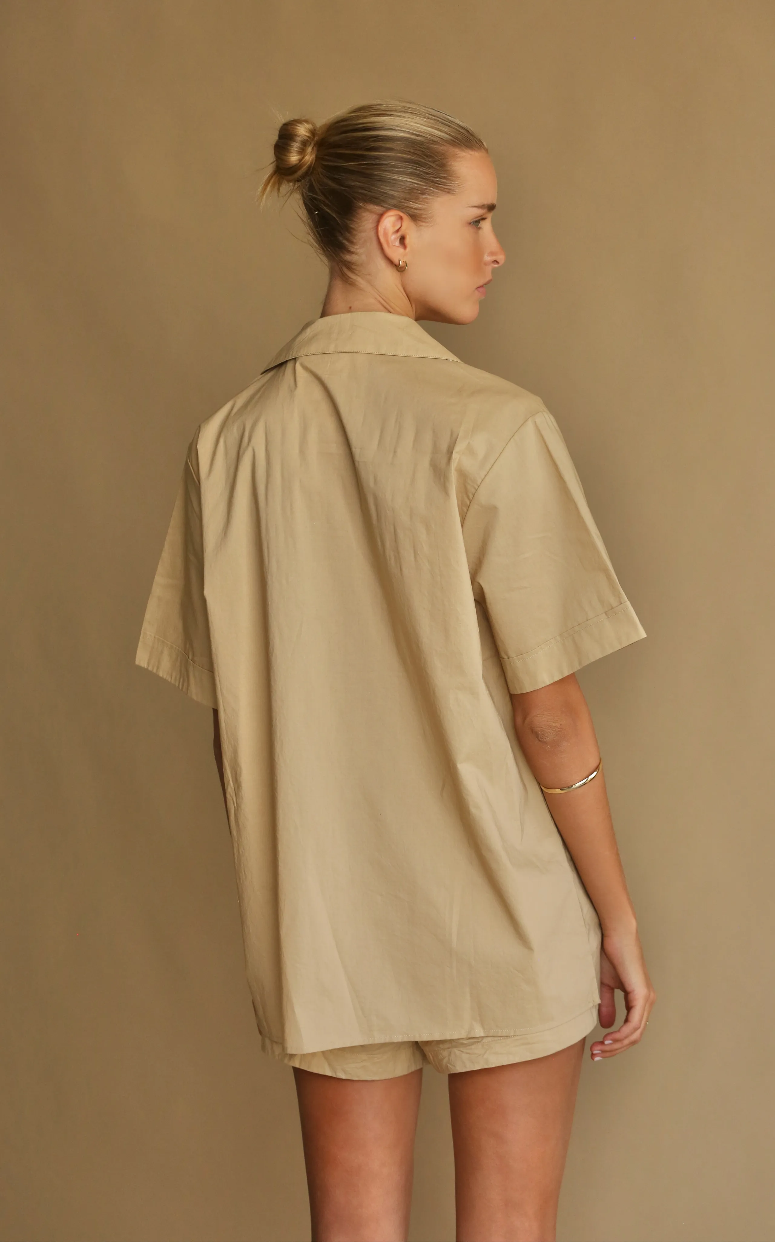 ARAMINTA JAMES Womens Coconut Cotton Shirt Set - Coffee