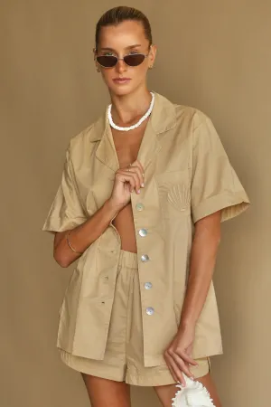 ARAMINTA JAMES Womens Coconut Cotton Shirt Set - Coffee