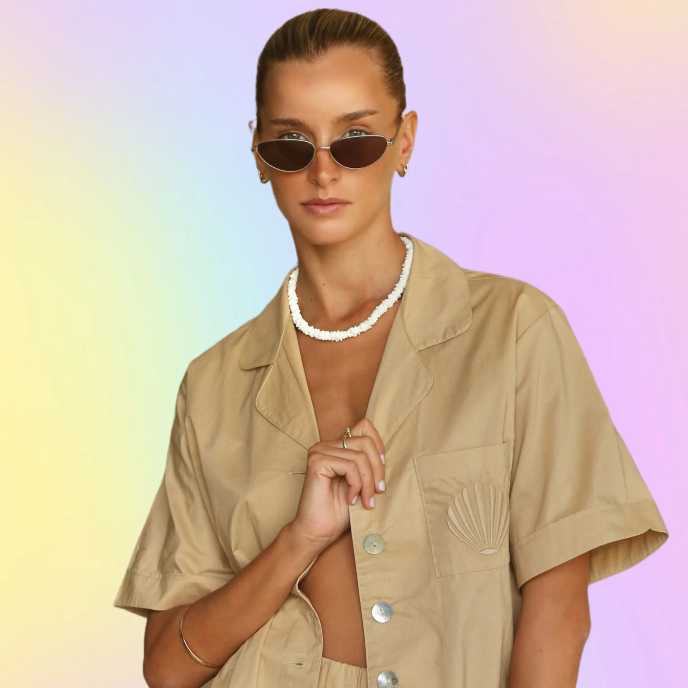 ARAMINTA JAMES Womens Coconut Cotton Shirt Set - Coffee