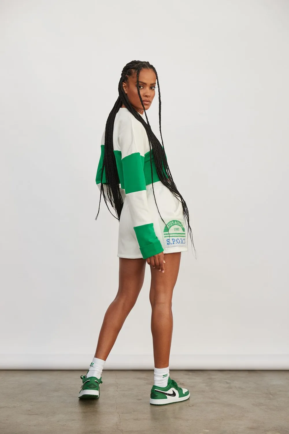ATOIR SPORTS CLUB Womens Team Player Crop Jumper - White & Kelly Green