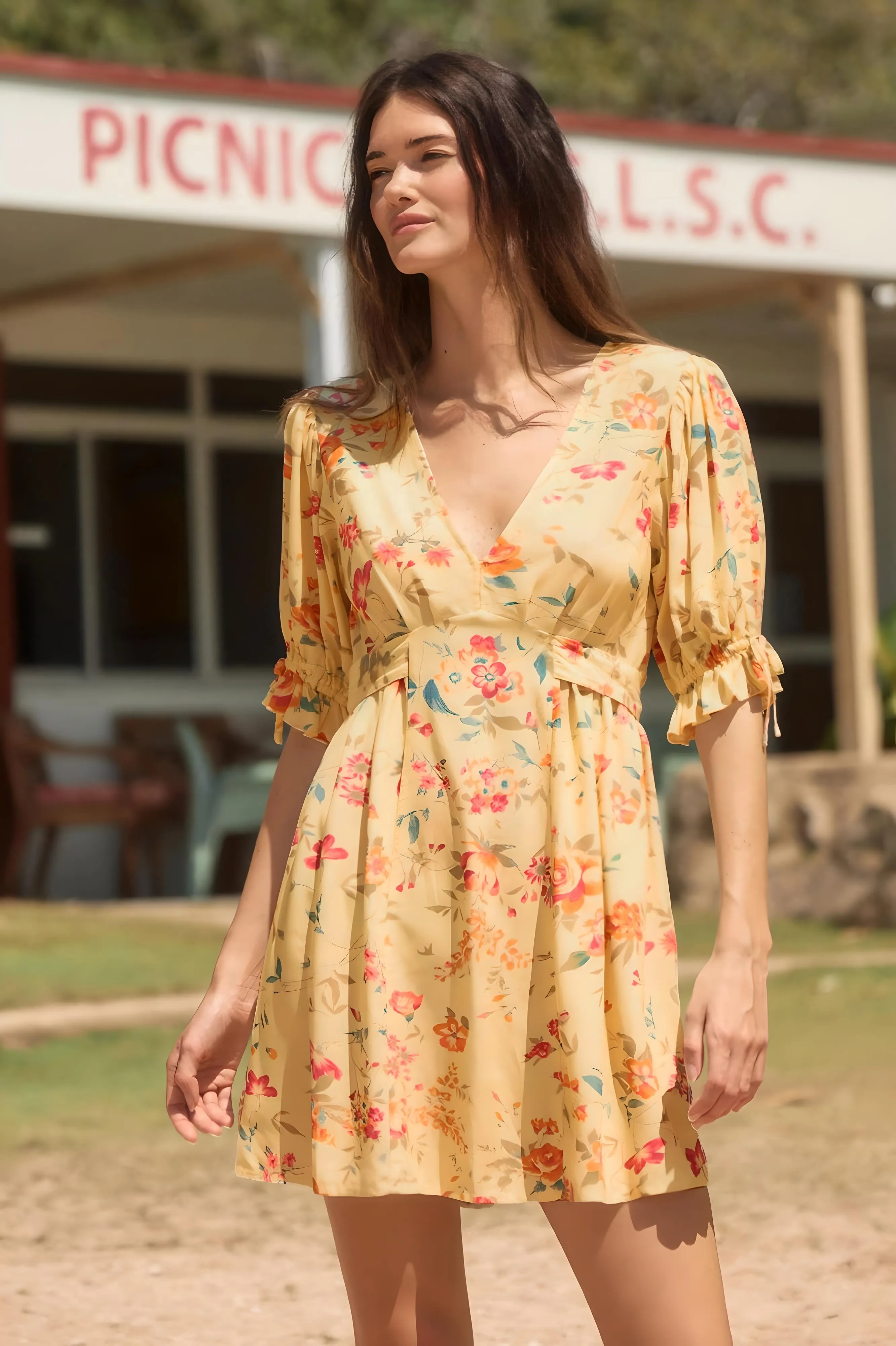 AUGUSTE THE LABEL Womens Nereida Mini Dress Lemon