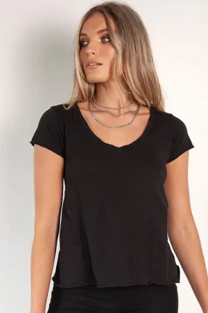 Bayse Brand WOMENS V NECK SLUB TEE - BLACK