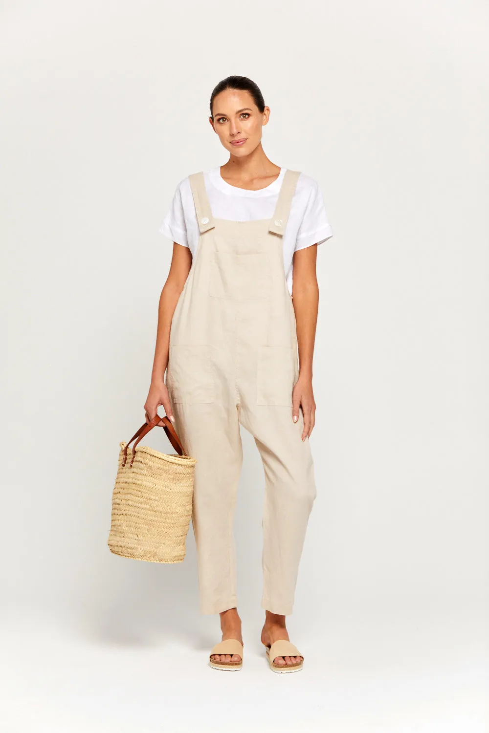 BY RIDLEY Womens Ezra Linen Jumpsuit - Ecru