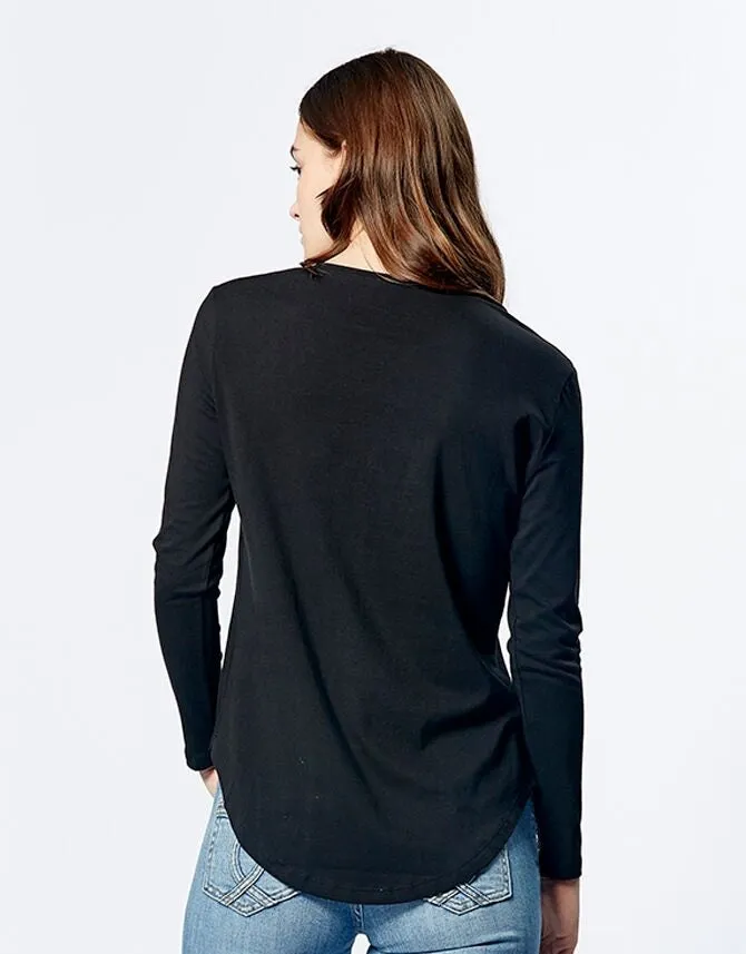 Casa Amuk WOMENS LONG SLEEVE SADDLE HEM TEE BLACK
