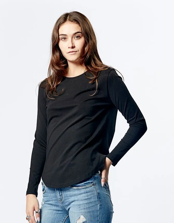 Casa Amuk WOMENS LONG SLEEVE SADDLE HEM TEE BLACK