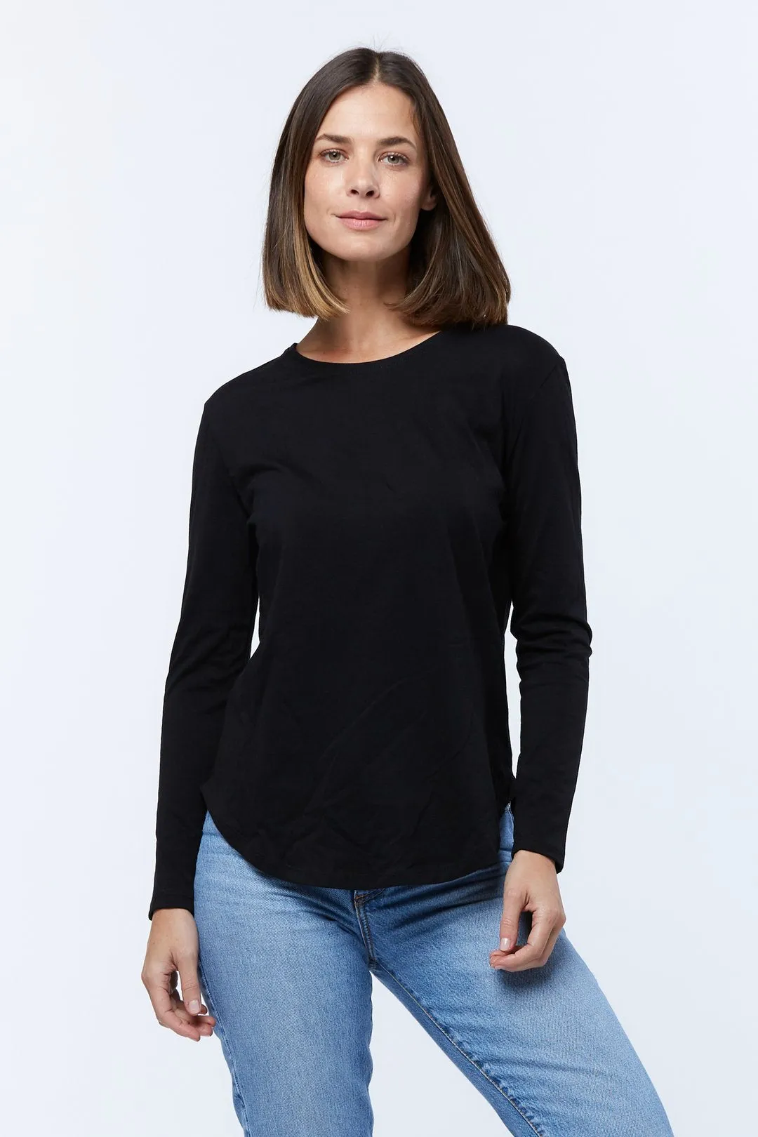 Casa Amuk WOMENS LONG SLEEVE SADDLE HEM TEE BLACK