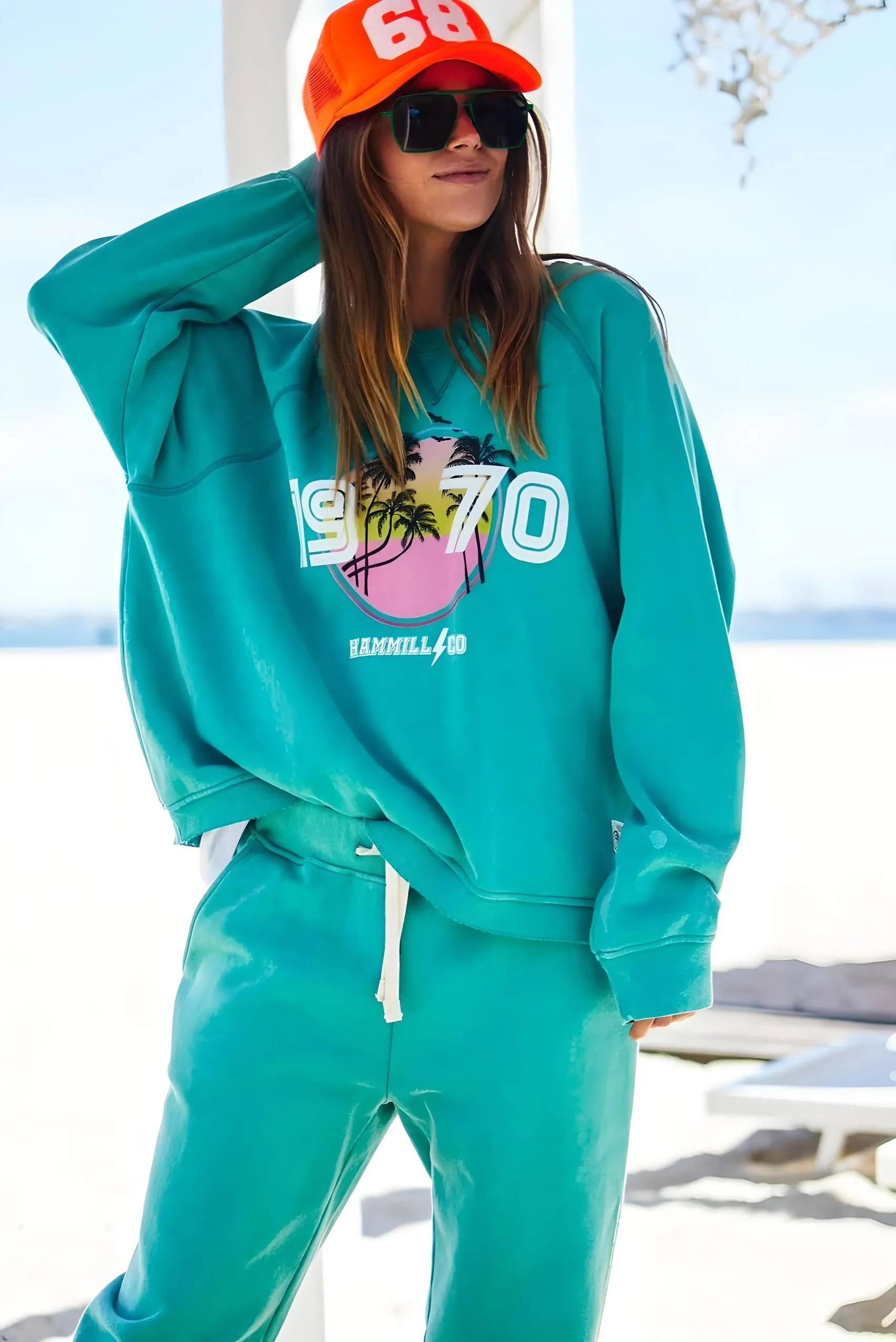 HAMMILL & CO Womens 1970 Beach Vintage Sweat - Faded Jade