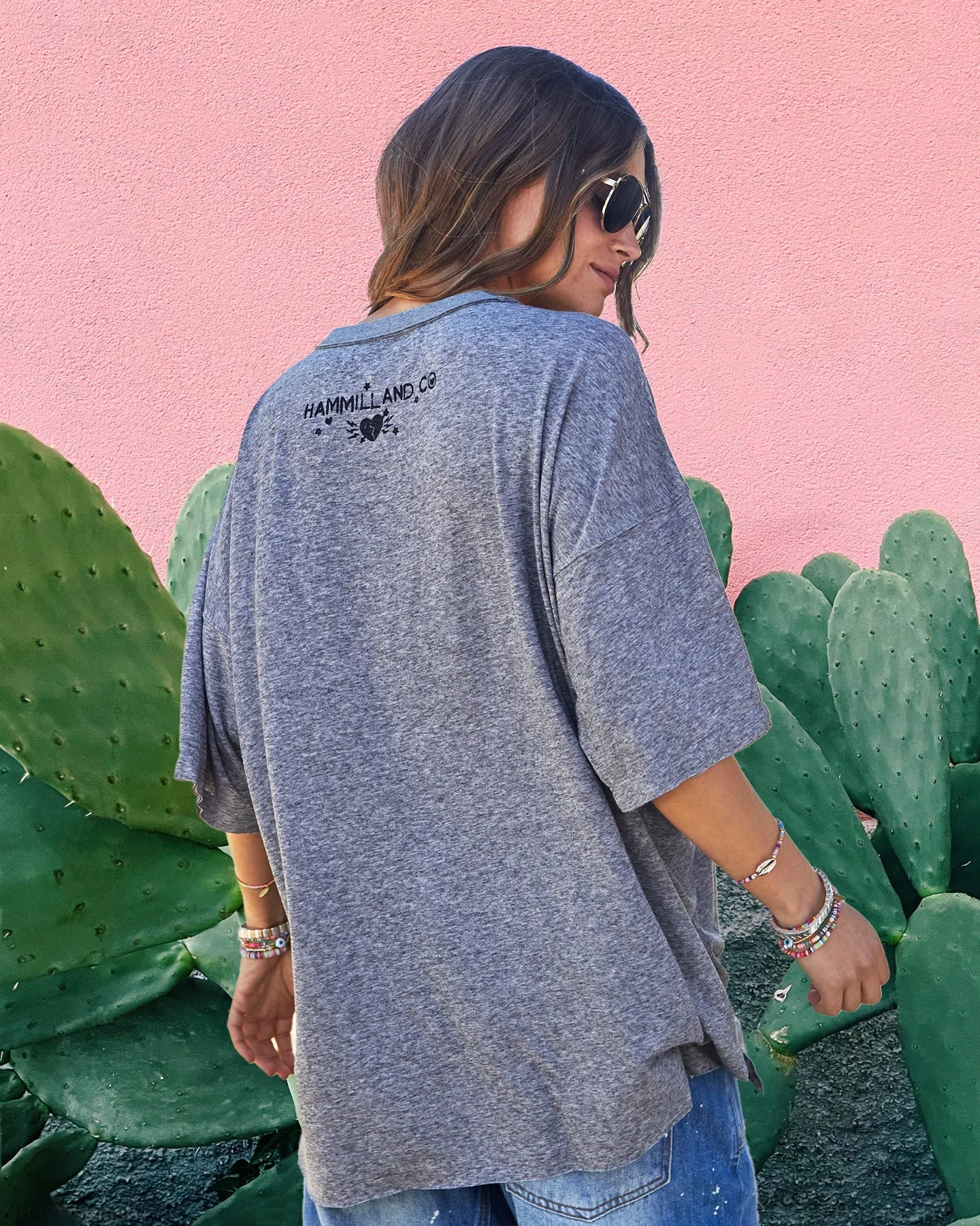 HAMMILL & CO Womens Mexican Fiesta Oversized Tee - Charcoal Marle