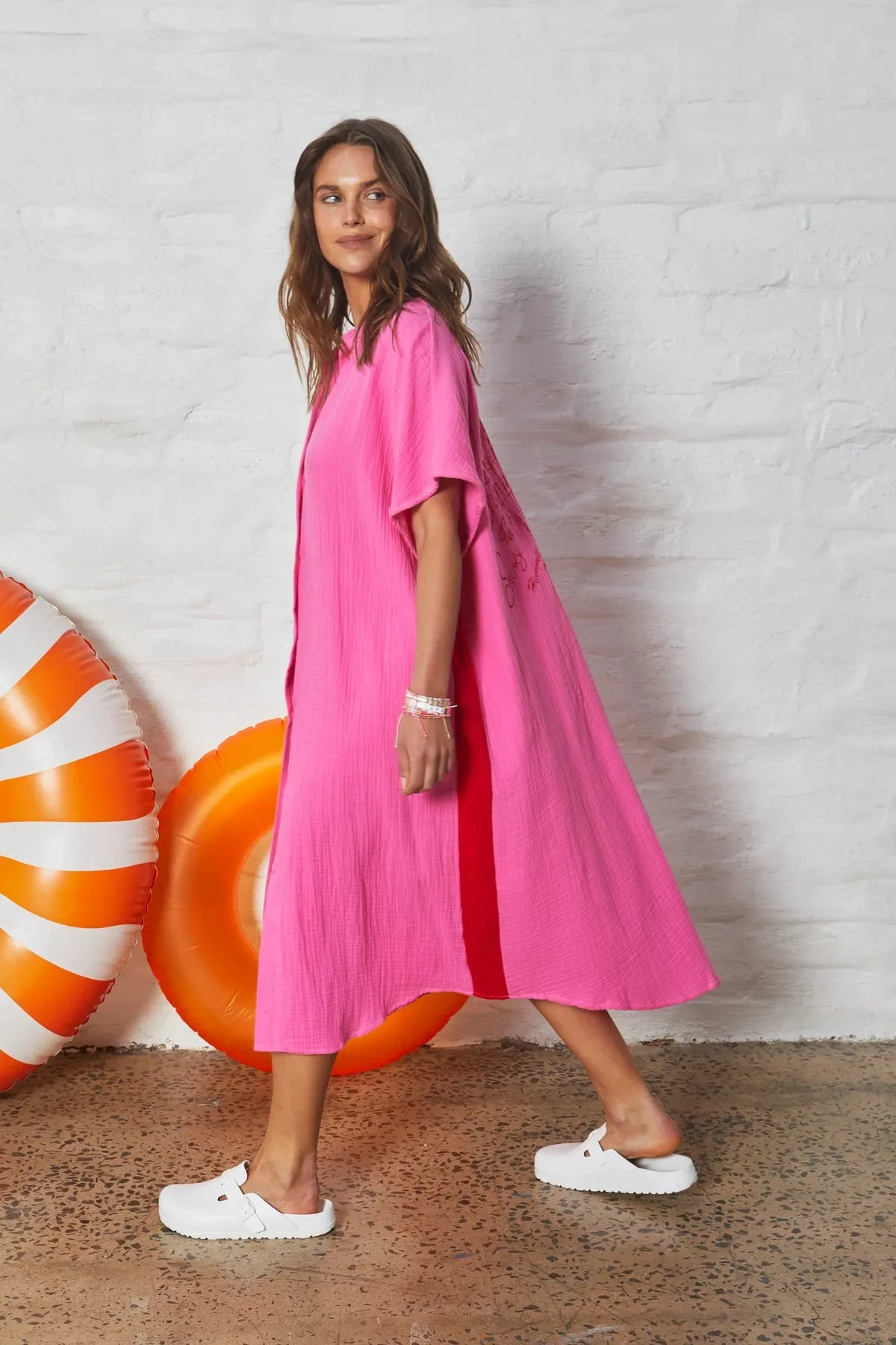 HAMMILL & CO Womens Resort Cheesecloth Beach Dress - Pink / Red