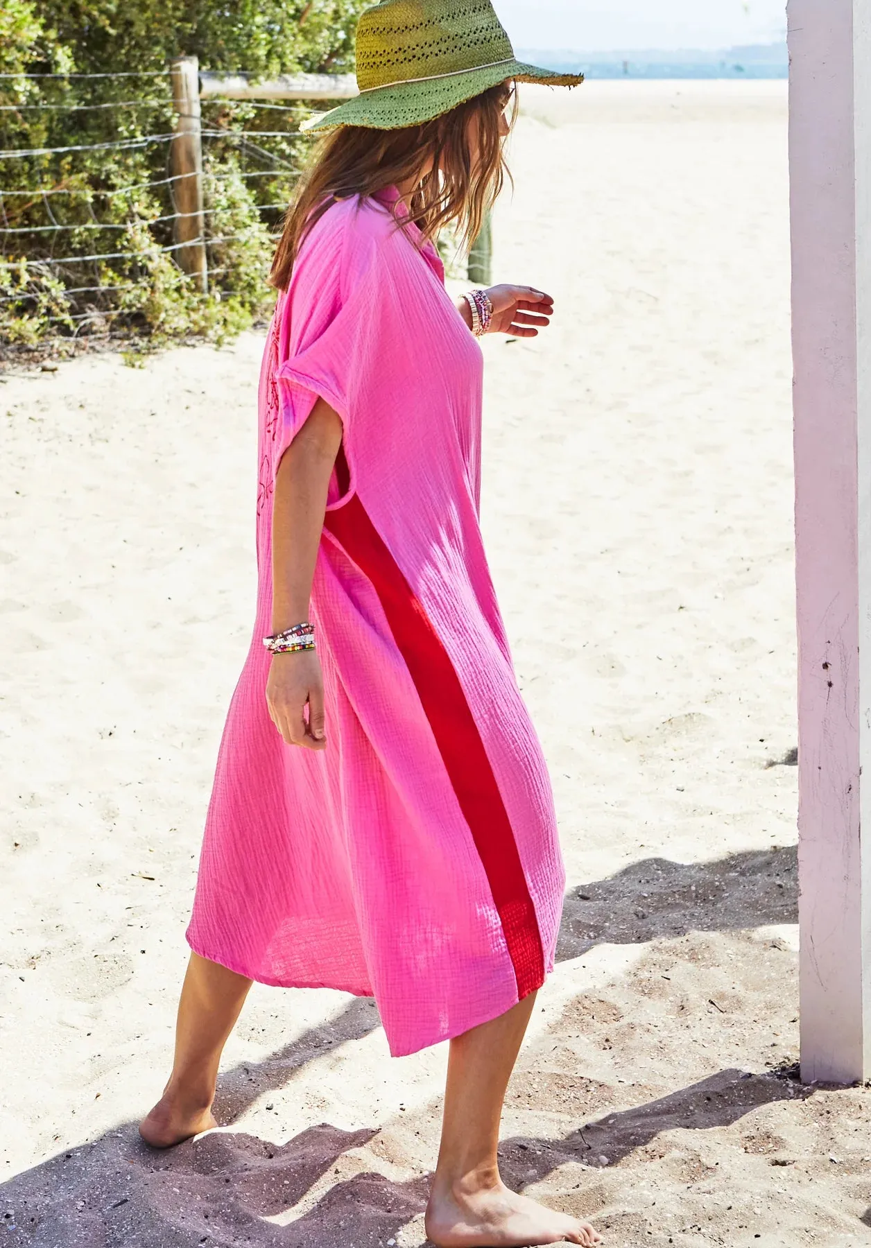HAMMILL & CO Womens Resort Cheesecloth Beach Dress - Pink / Red