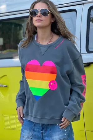 HAMMILL & CO Womens Vintage Heart Sweat - Charcoal