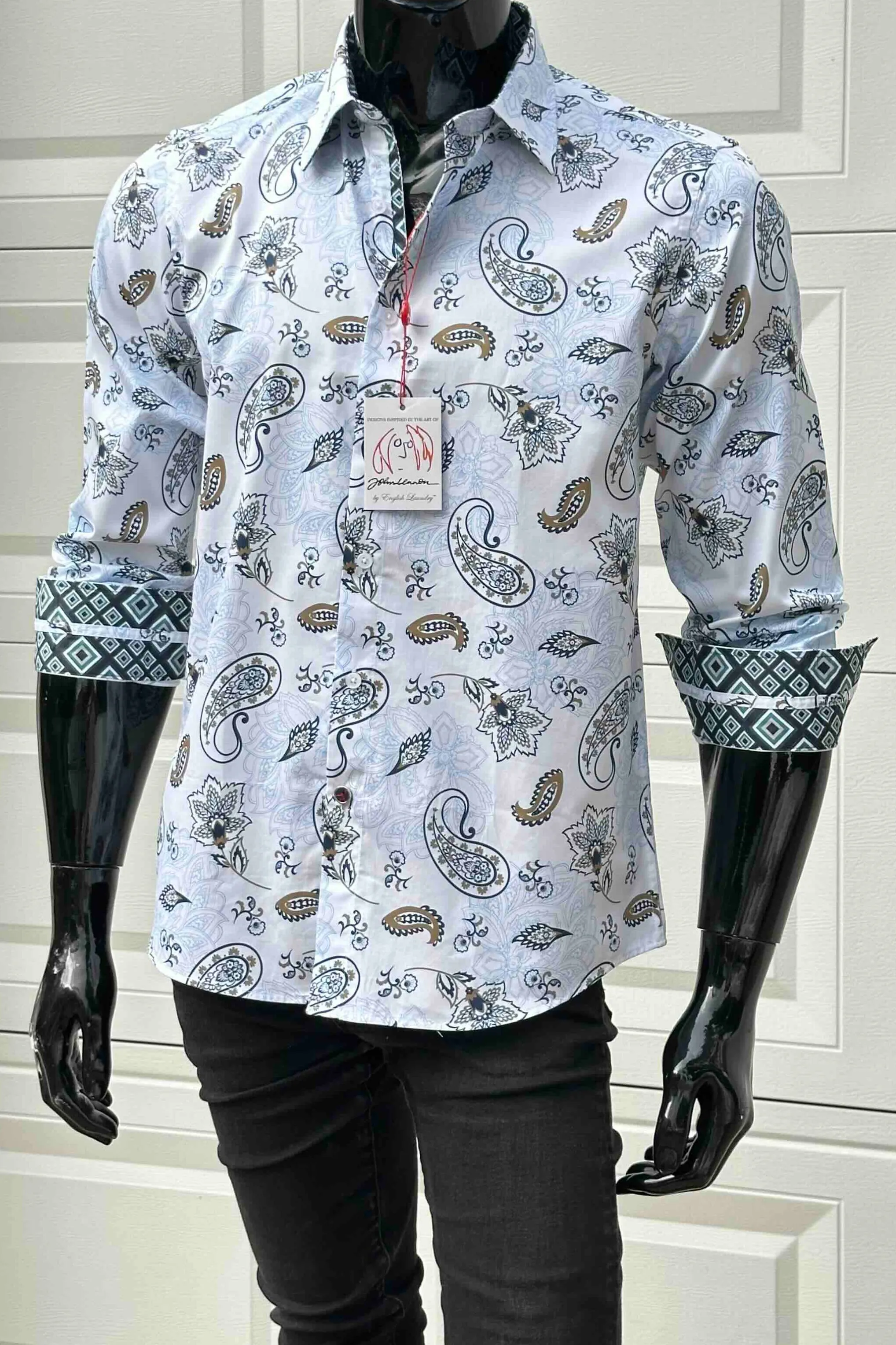 JOHN LENNON Mens Ashbury Long Sleeve Paisley Shirt - White