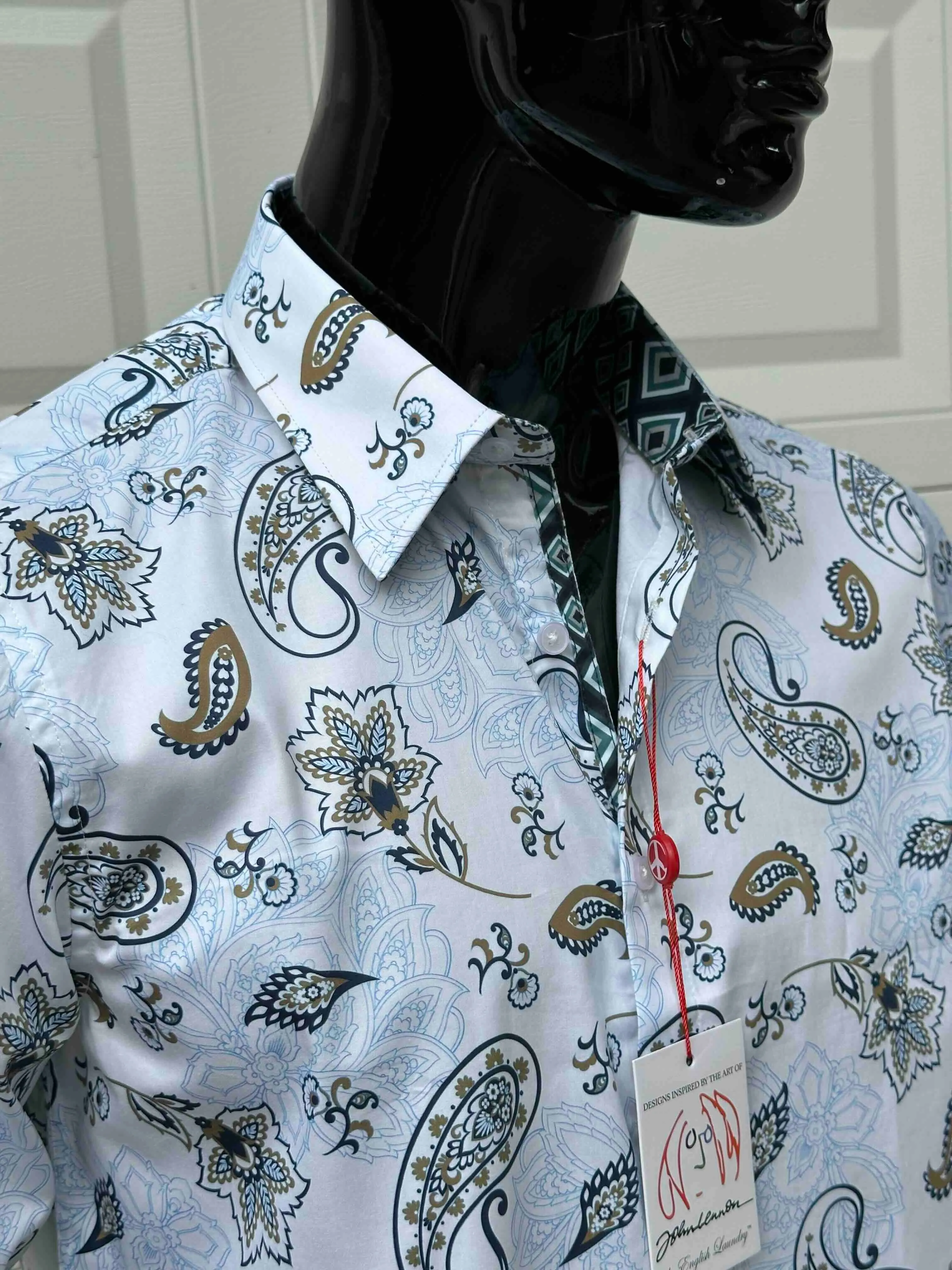 JOHN LENNON Mens Ashbury Long Sleeve Paisley Shirt - White