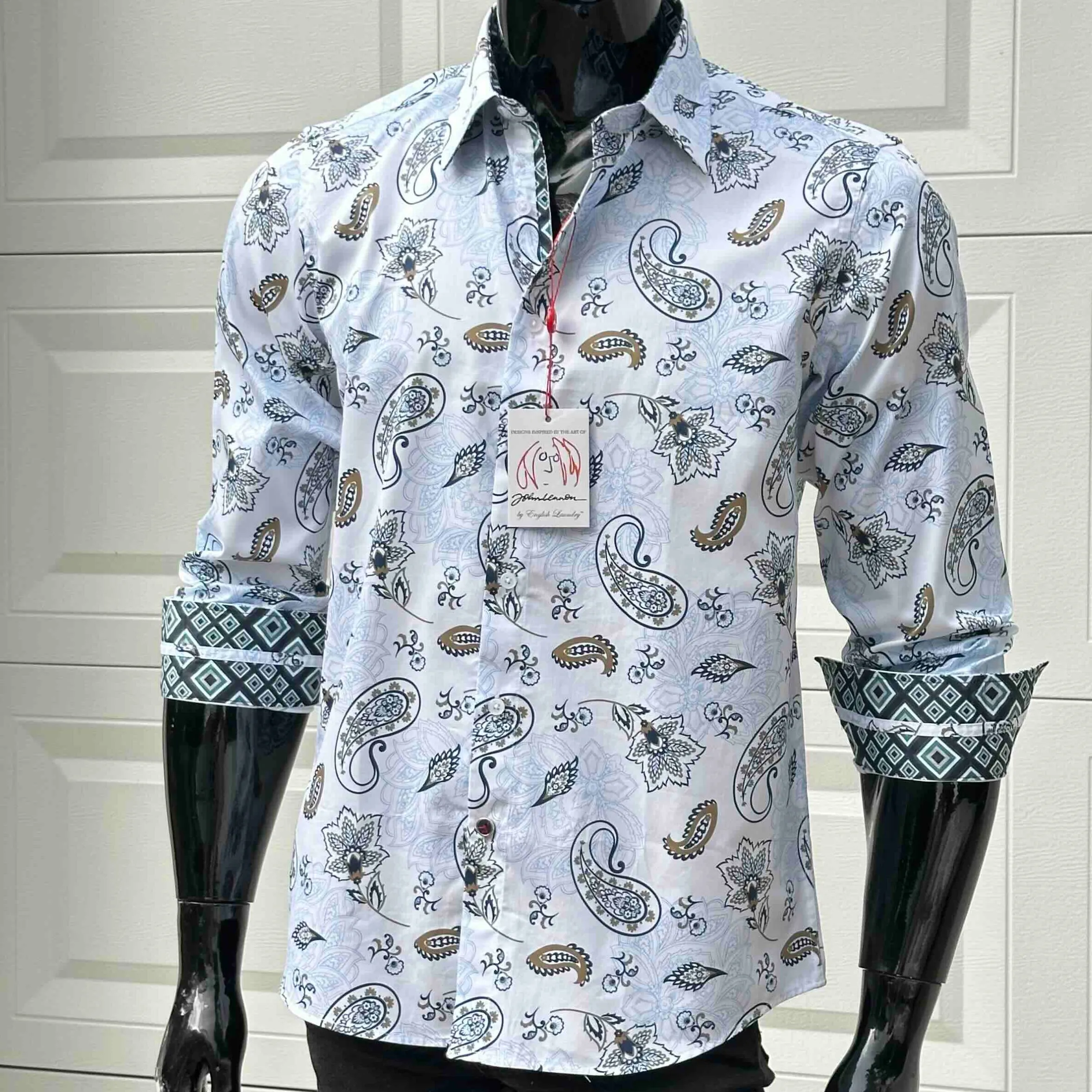 JOHN LENNON Mens Ashbury Long Sleeve Paisley Shirt - White