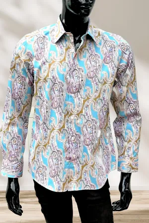 JOHN LENNON Mens Bramhall Long Sleeve Paisley Shirt - Teal
