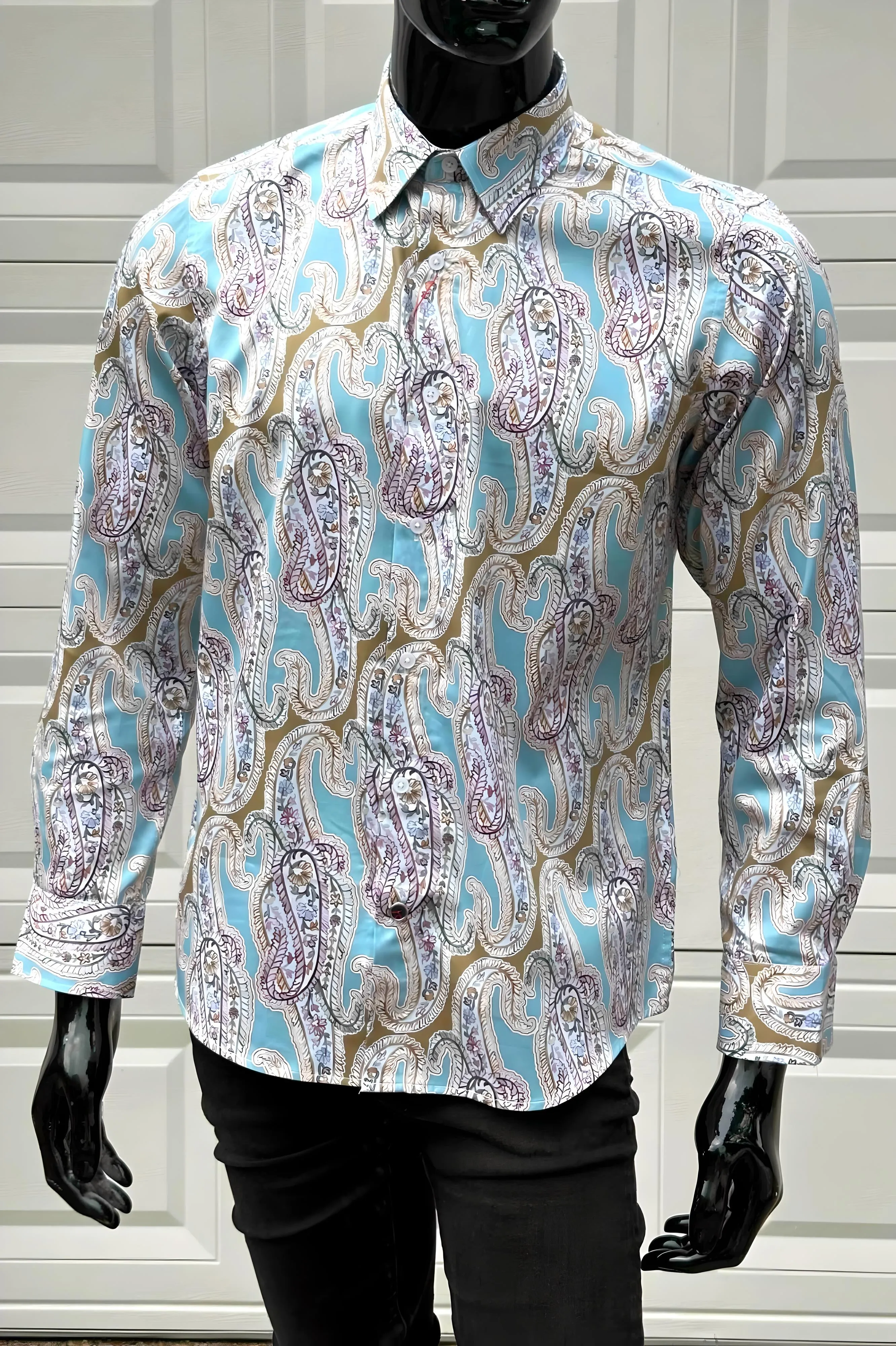 JOHN LENNON Mens Bramhall Long Sleeve Paisley Shirt - Teal