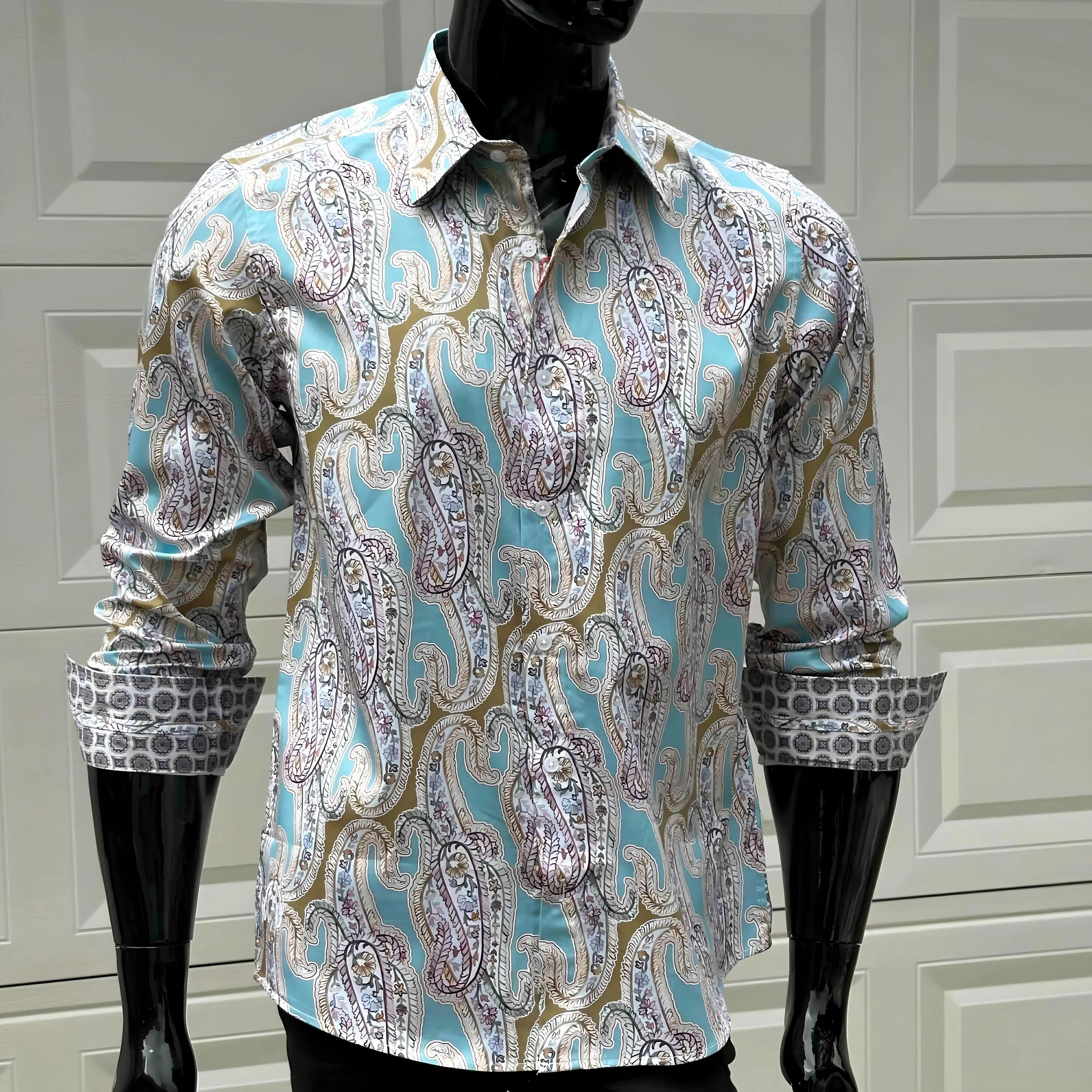 JOHN LENNON Mens Bramhall Long Sleeve Paisley Shirt - Teal