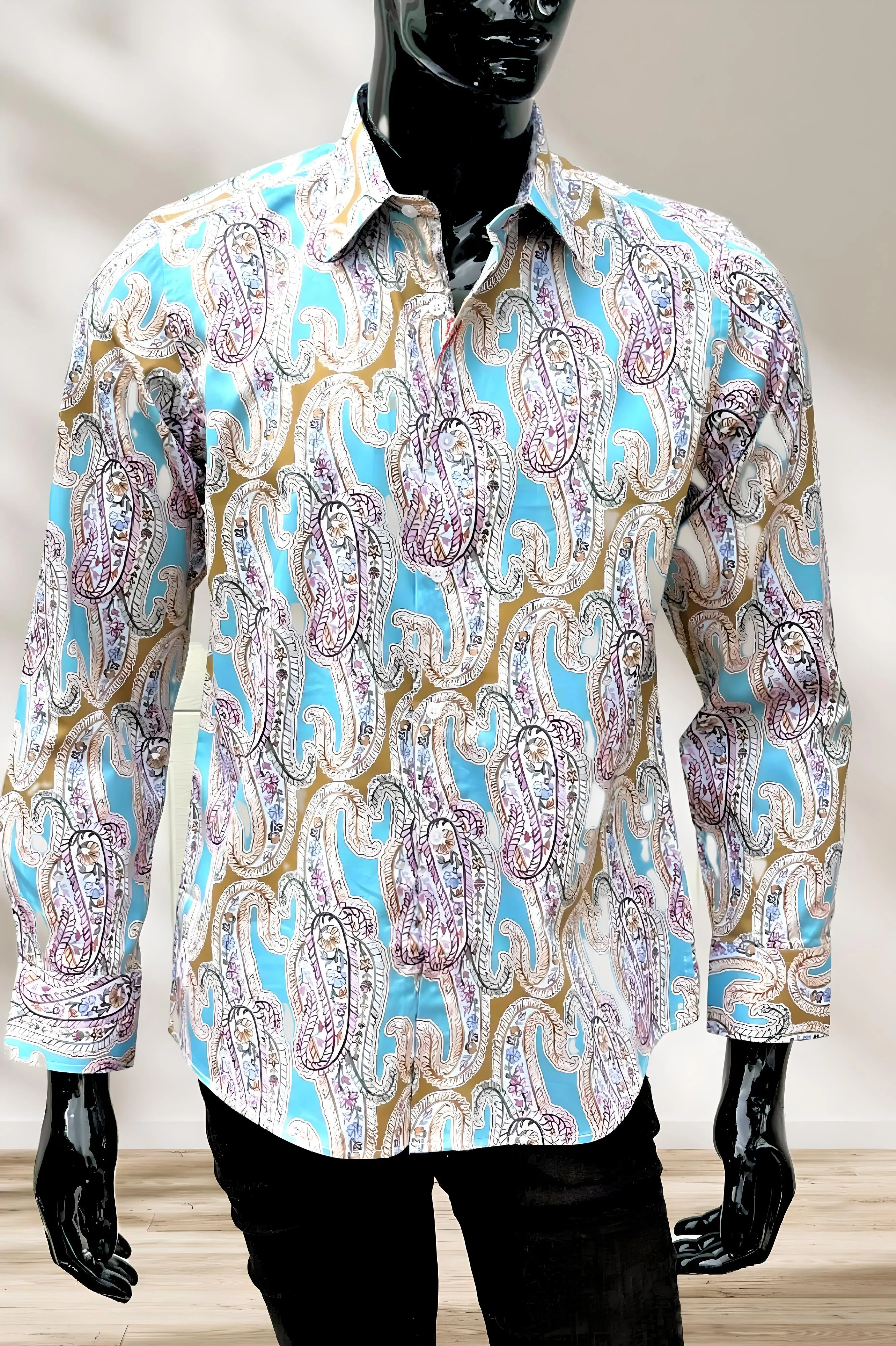 JOHN LENNON Mens Bramhall Long Sleeve Paisley Shirt - Teal