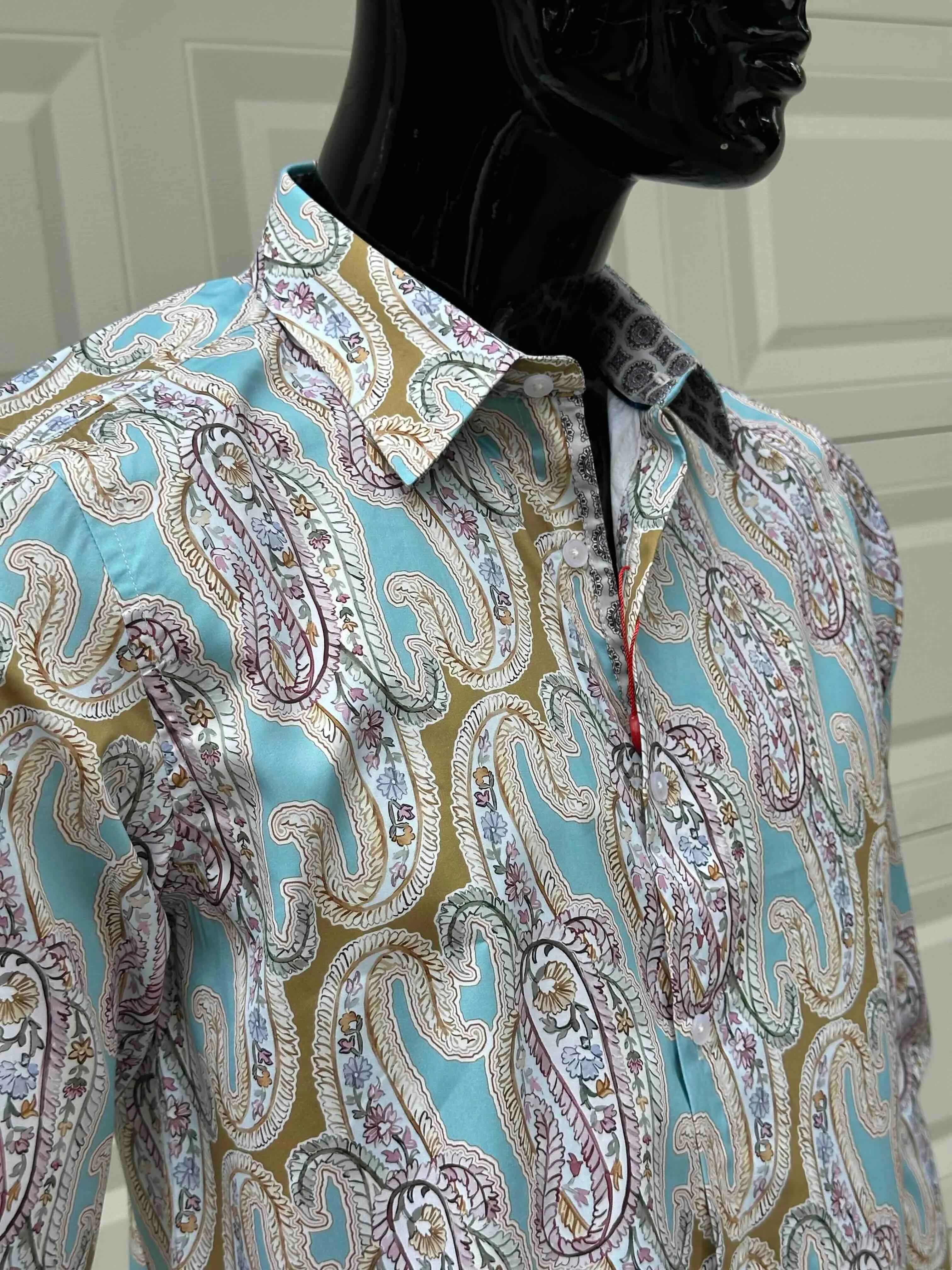 JOHN LENNON Mens Bramhall Long Sleeve Paisley Shirt - Teal