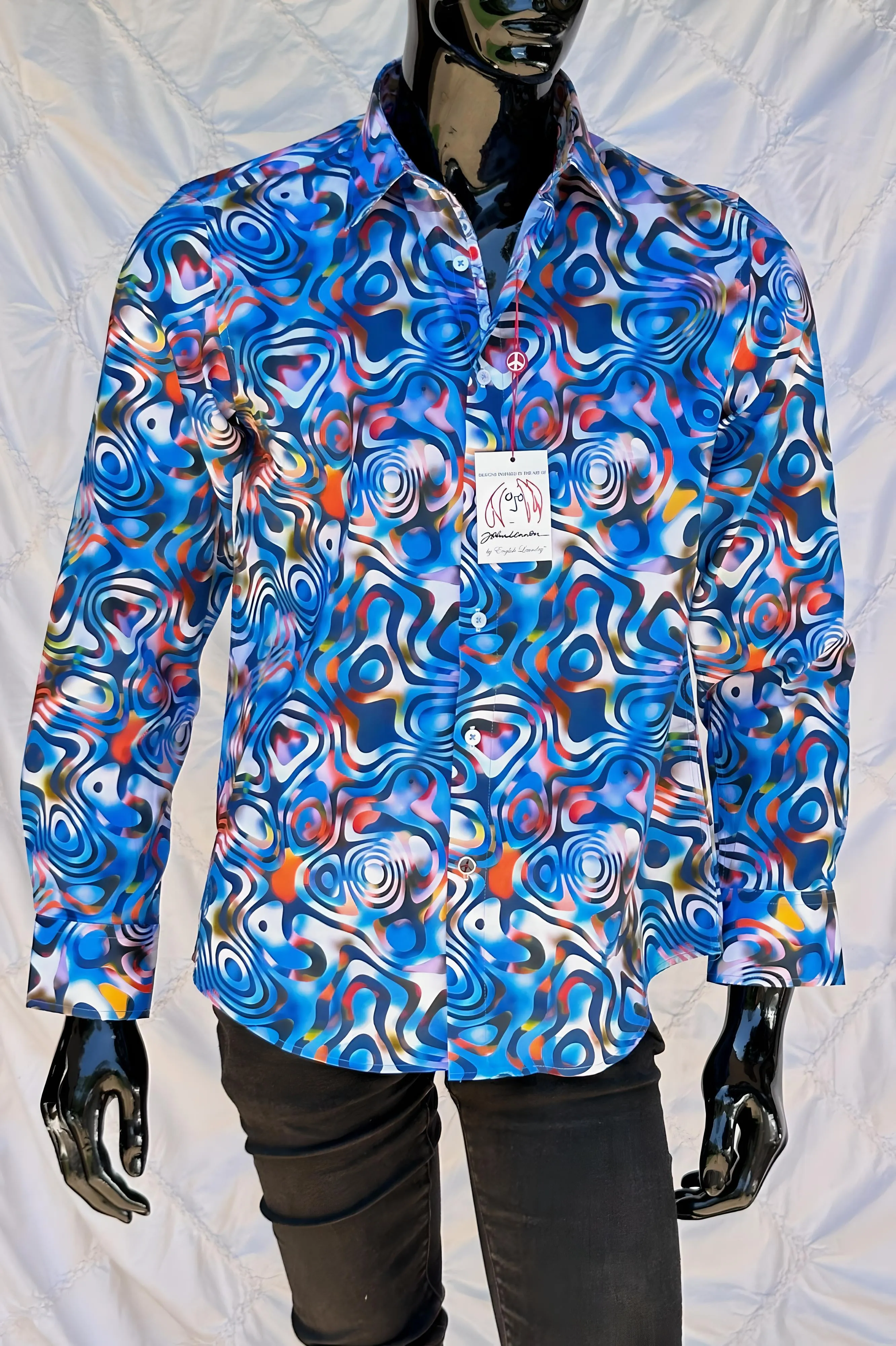 JOHN LENNON Mens Derby Long Sleeve Shirt - Multi Blue