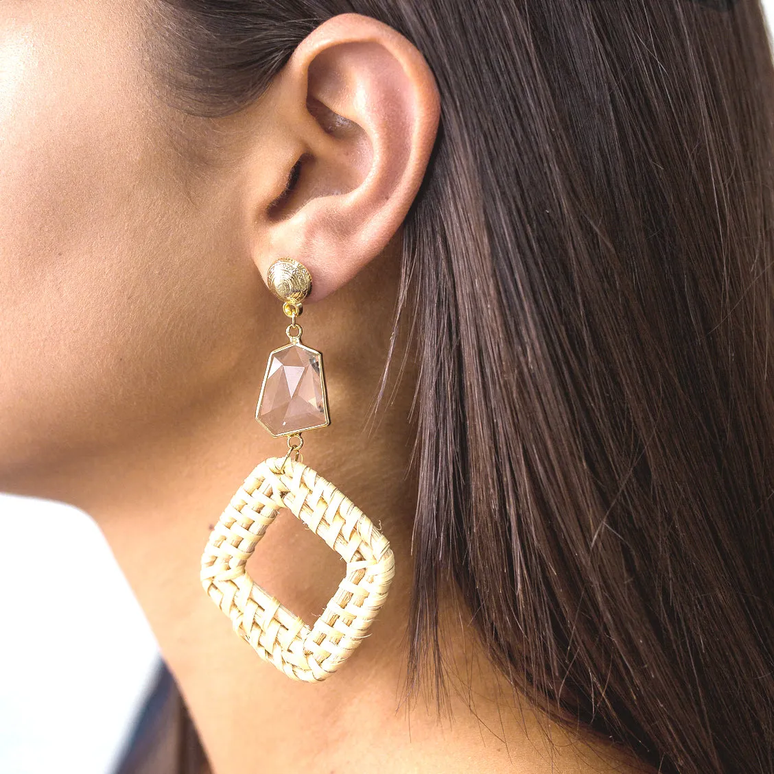 Jolie & Deen Womens RAFFIA CRYSTAL EARRINGS GOLD