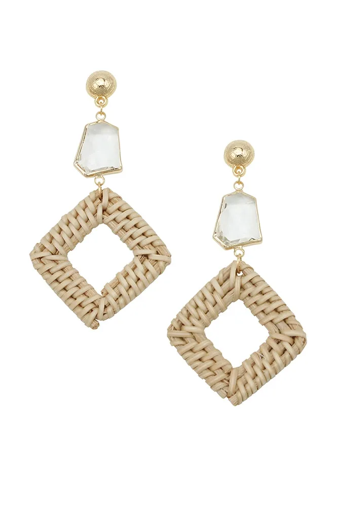 Jolie & Deen Womens RAFFIA CRYSTAL EARRINGS GOLD