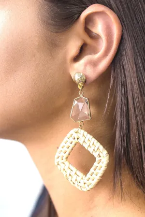 Jolie & Deen Womens RAFFIA CRYSTAL EARRINGS GOLD