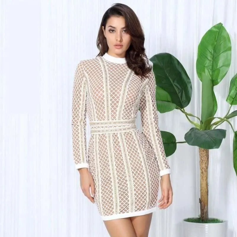 Lattice Patchwork whit Belt Party Mini Dress