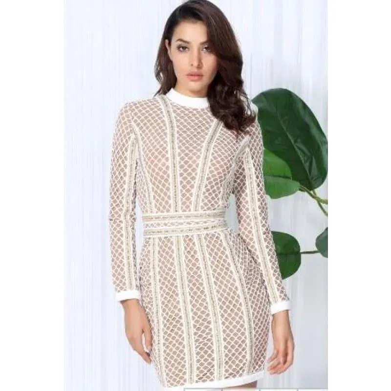 Lattice Patchwork whit Belt Party Mini Dress