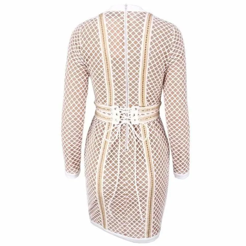 Lattice Patchwork whit Belt Party Mini Dress