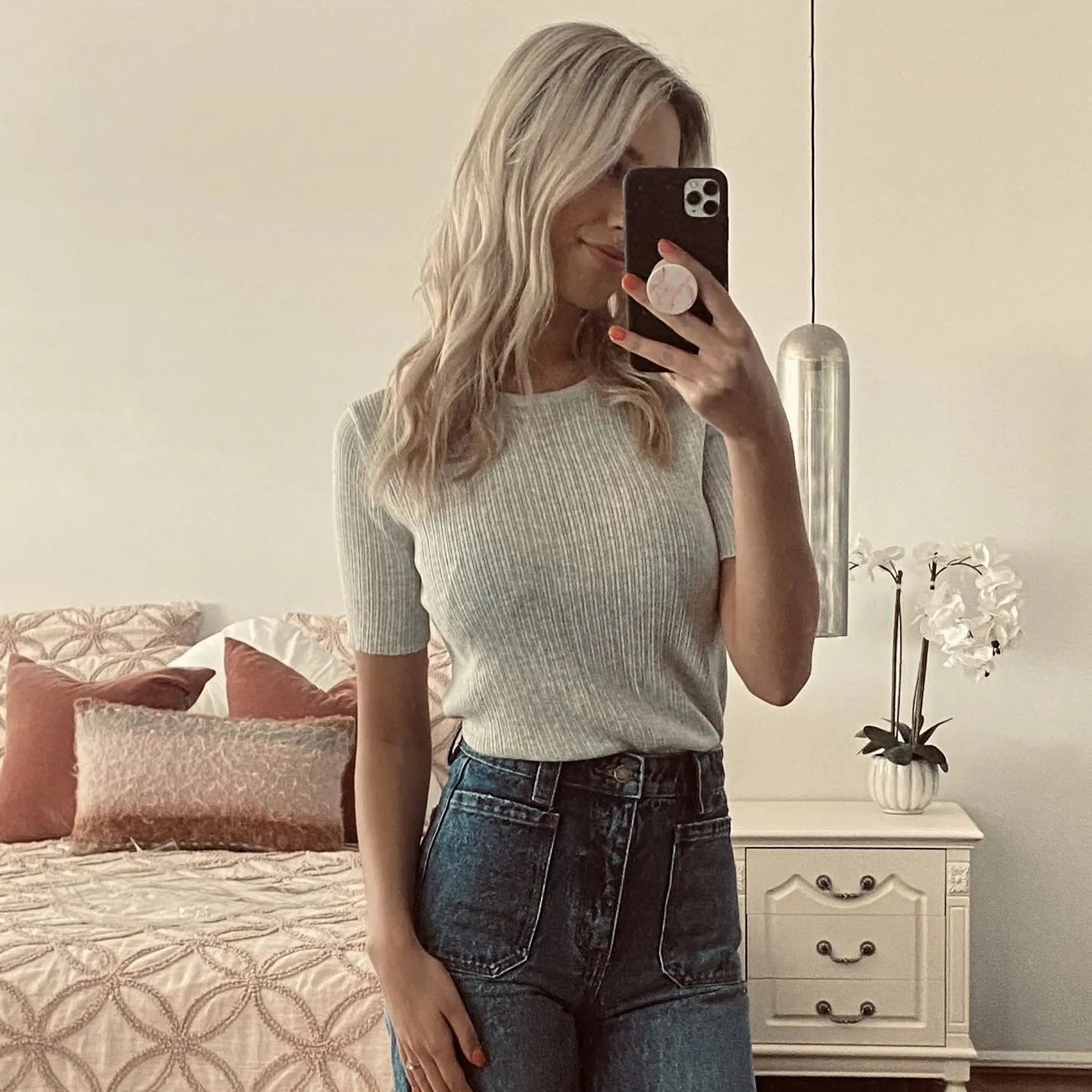 Little Lies WOMENS KNITTED TEE - LIGHT GREY MARLE