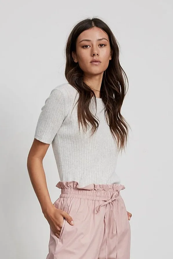 Little Lies WOMENS KNITTED TEE - LIGHT GREY MARLE