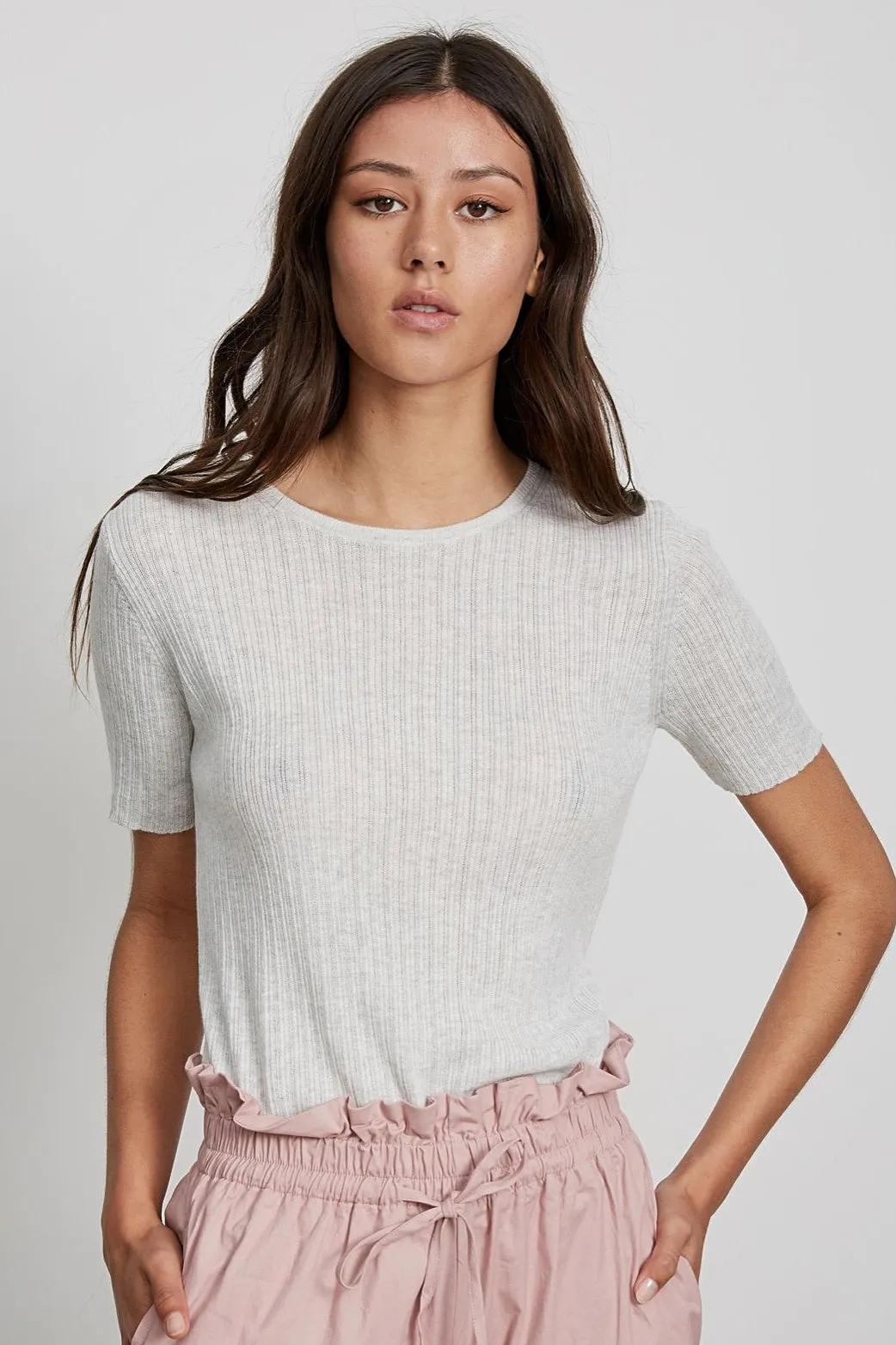 Little Lies WOMENS KNITTED TEE - LIGHT GREY MARLE