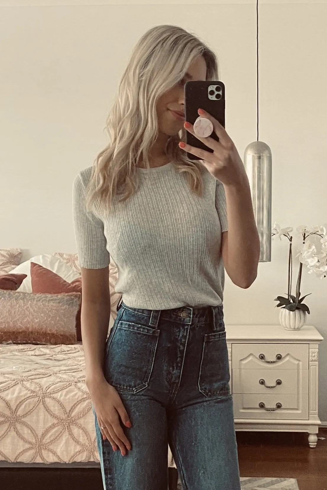 Little Lies WOMENS KNITTED TEE - LIGHT GREY MARLE