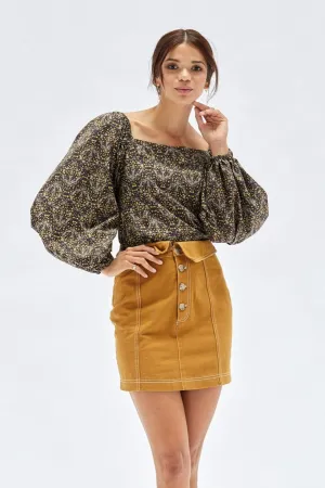 MINKPINK Womens Yasamin Puff Sleeve Top - Black/Gold