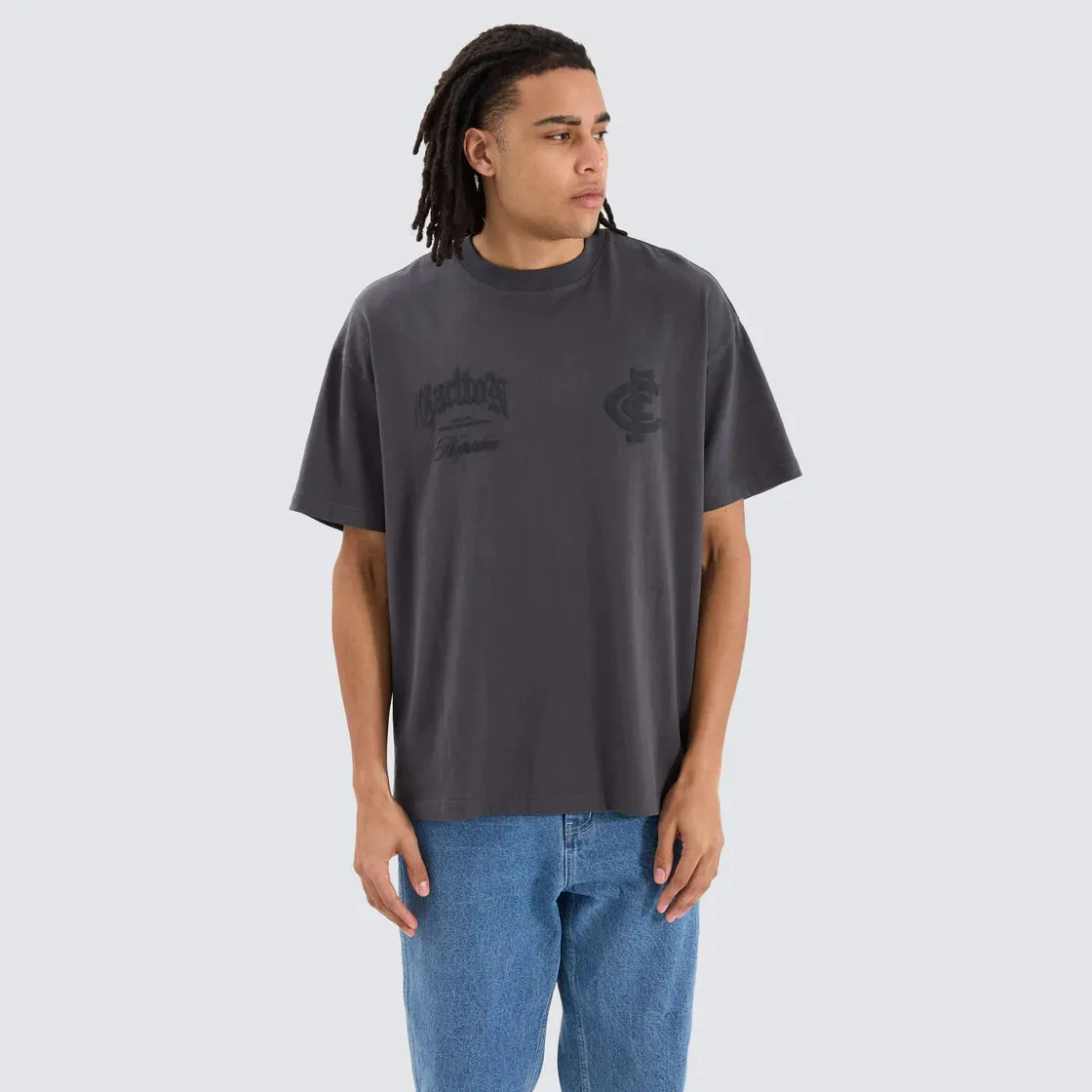 NENA & PASADENA  AFL Mens Carlton Blues AFL Heavy Raptor Tee - Asphalt