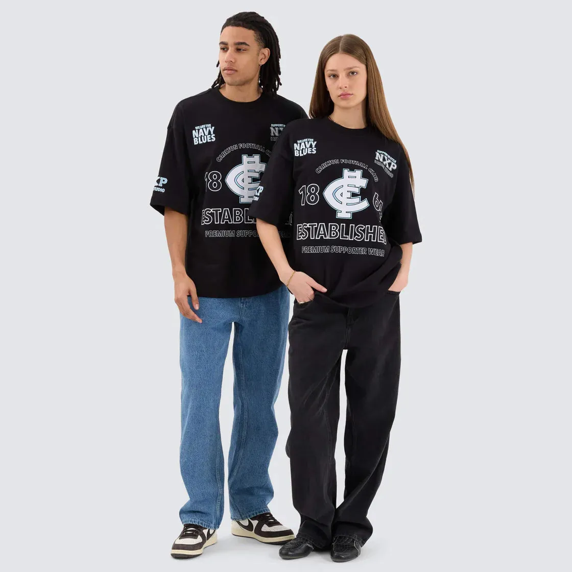 NENA & PASADENA  AFL Mens Carlton Blues Mega Loop Back Tee - Jet Black