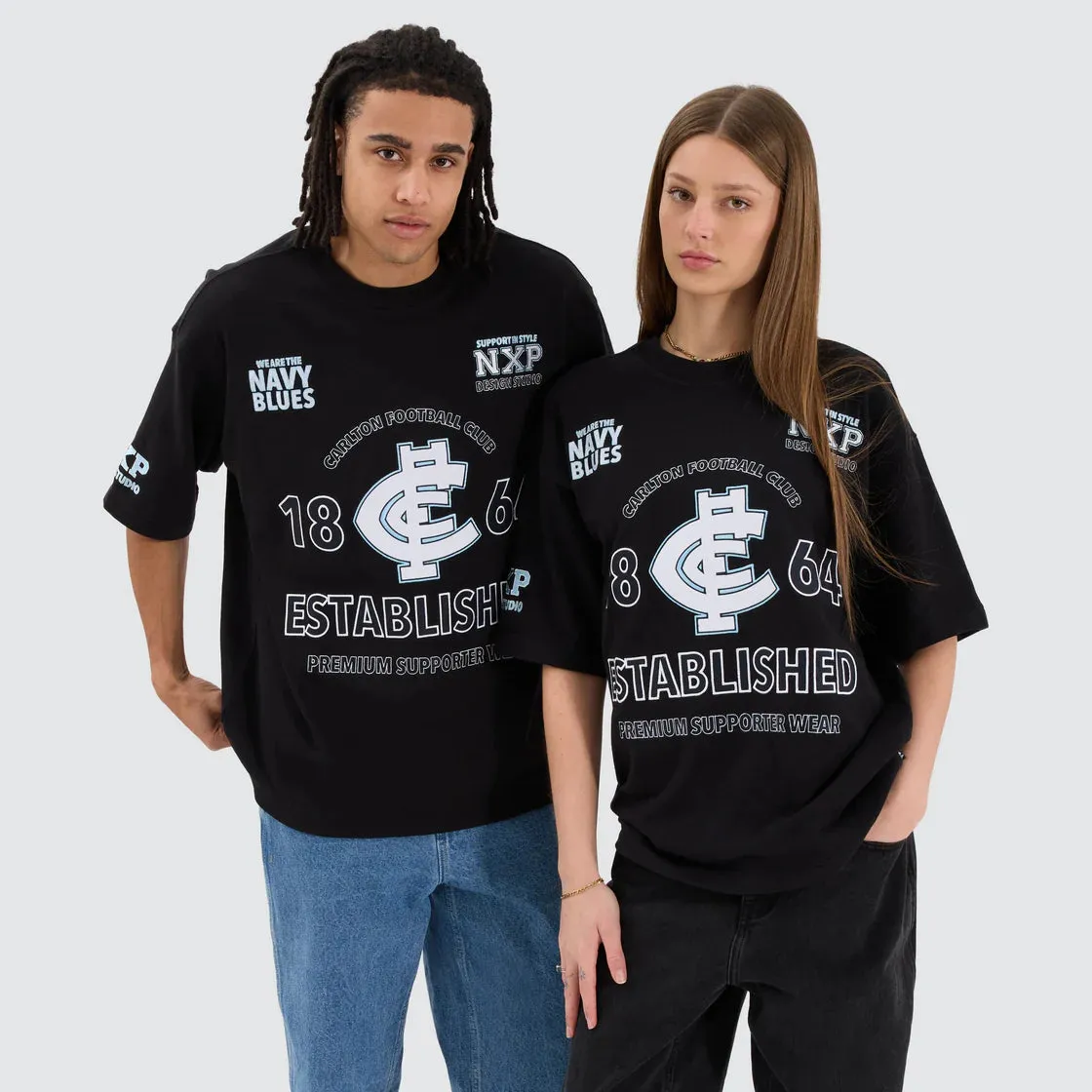 NENA & PASADENA  AFL Mens Carlton Blues Mega Loop Back Tee - Jet Black