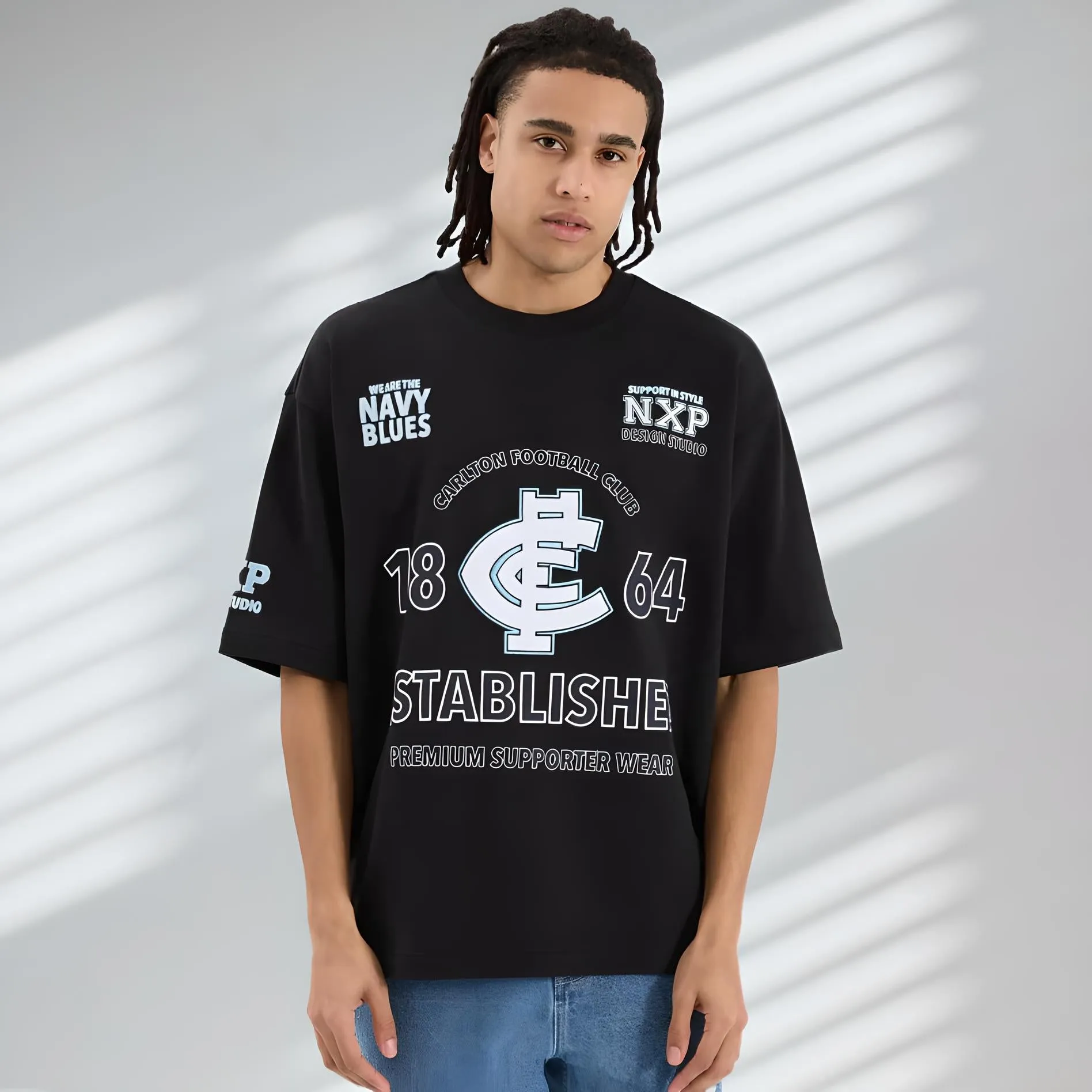 NENA & PASADENA  AFL Mens Carlton Blues Mega Loop Back Tee - Jet Black
