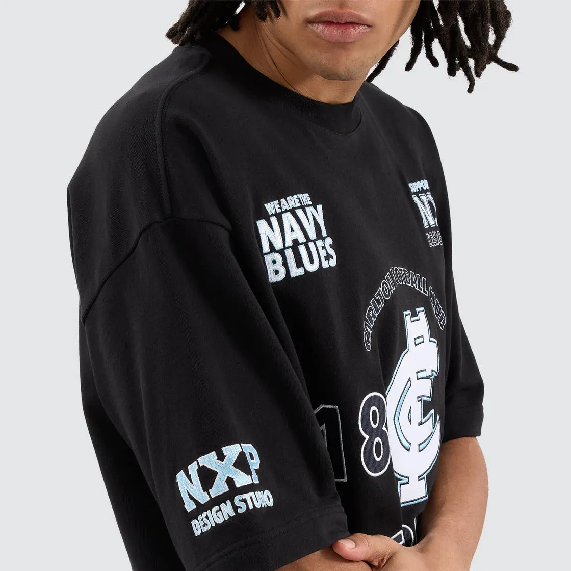 NENA & PASADENA  AFL Mens Carlton Blues Mega Loop Back Tee - Jet Black