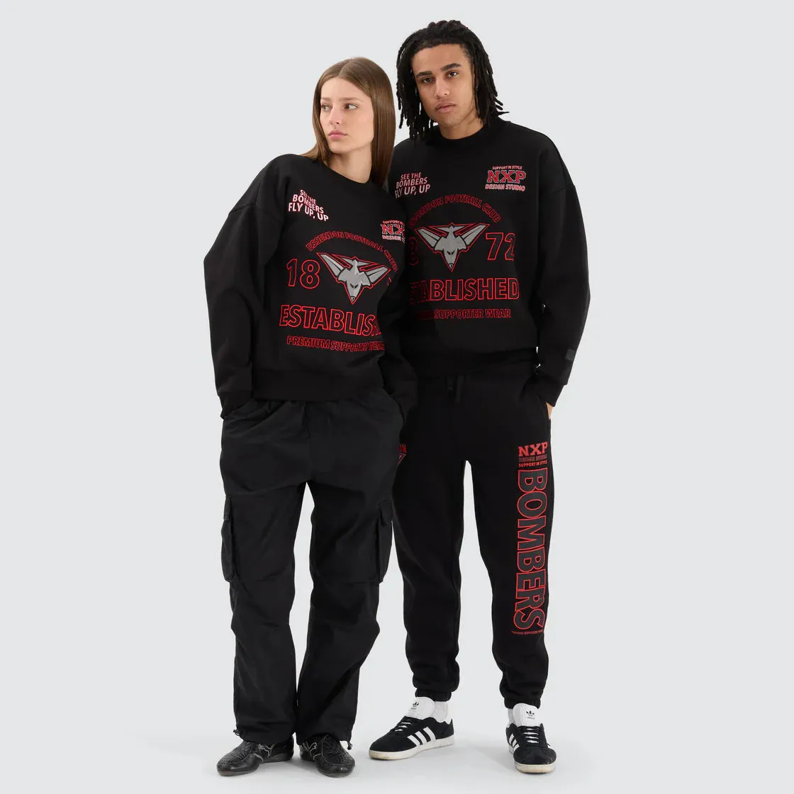NENA & PASADENA  AFL Mens Essendon Bombers Box Fit Sweater - Jet Black