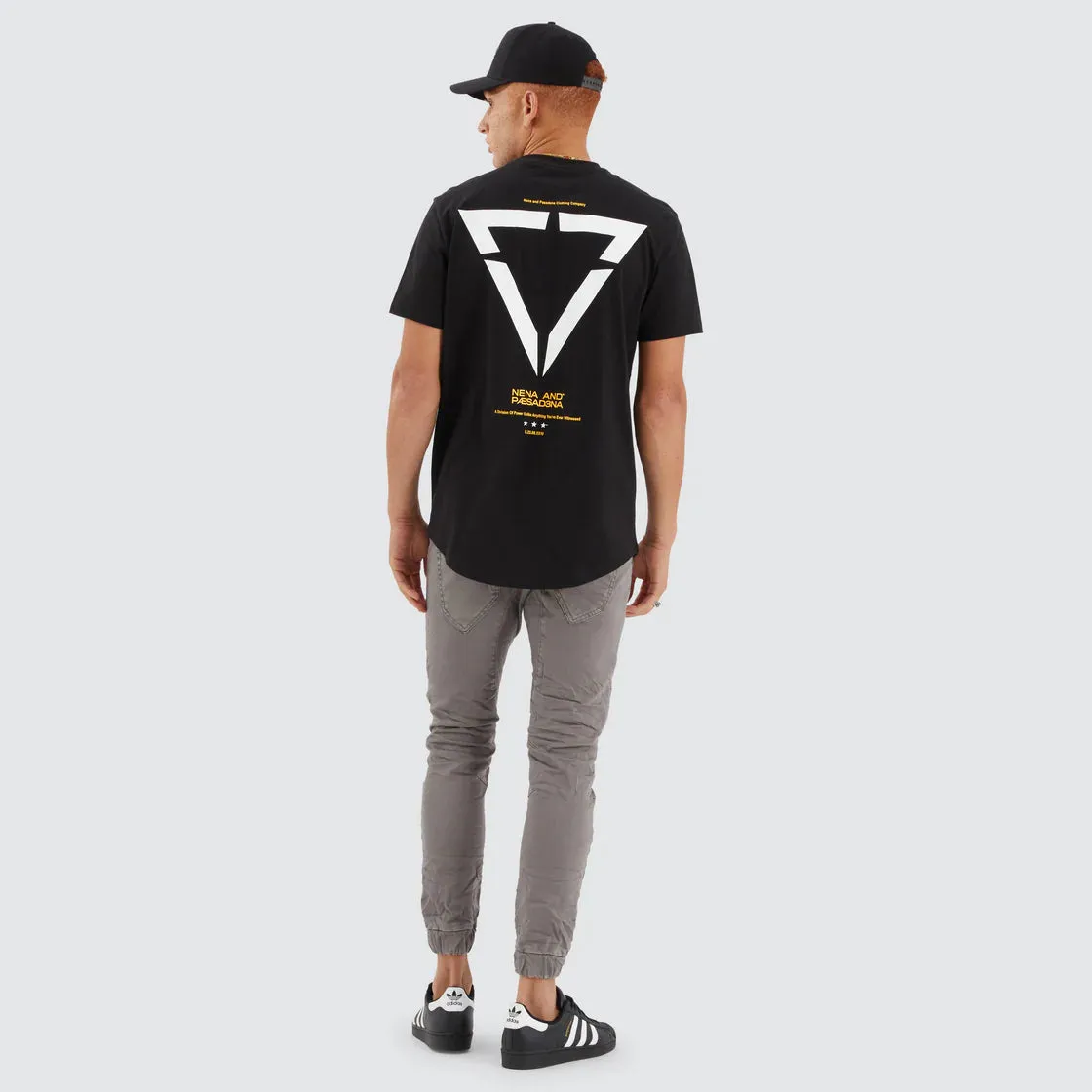 NENA & PASADENA Mens Vector Dual Curved Hem Tee Shirt - Jet Black