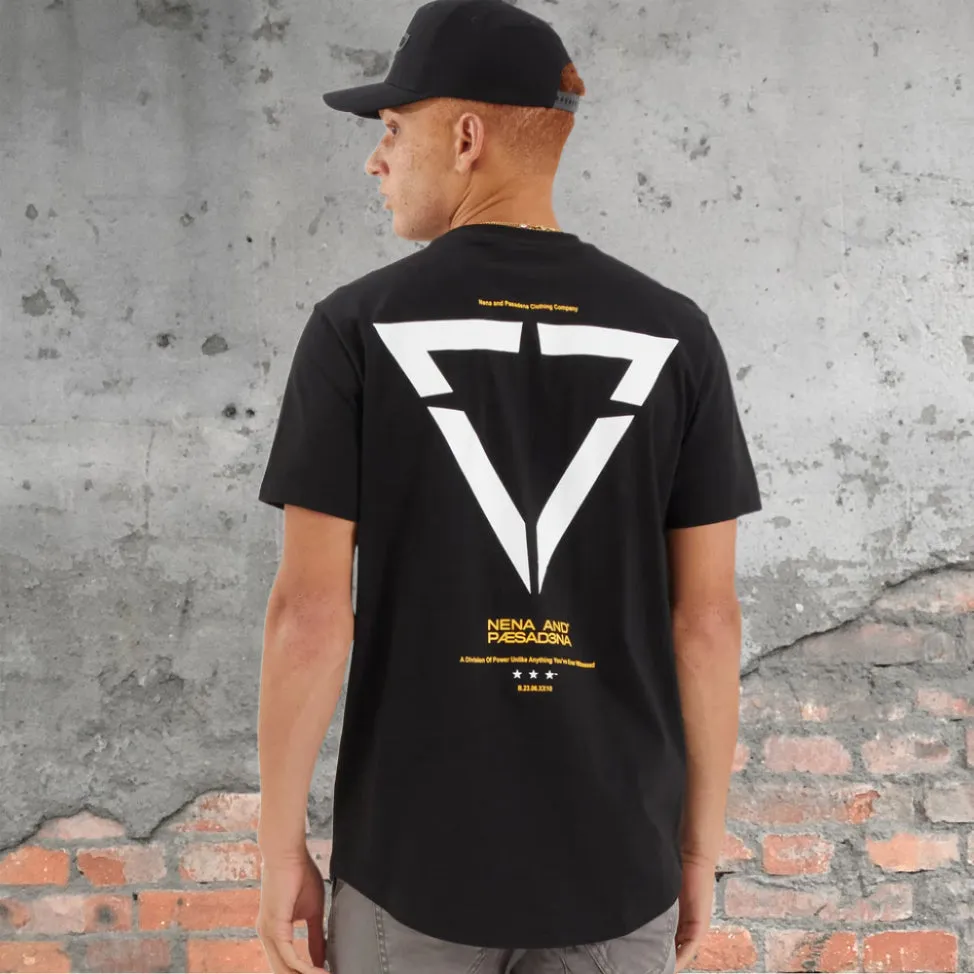 NENA & PASADENA Mens Vector Dual Curved Hem Tee Shirt - Jet Black