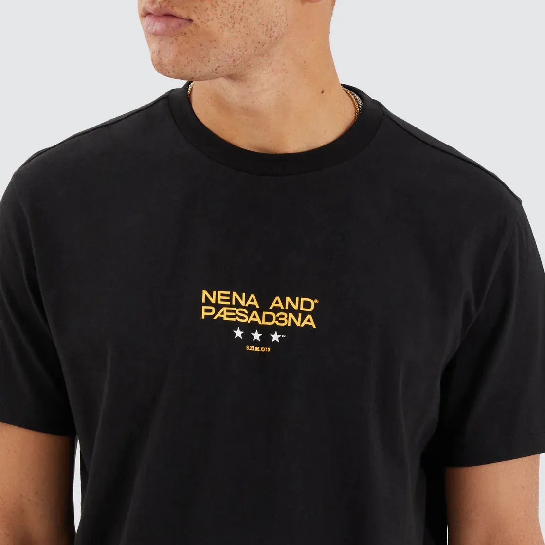 NENA & PASADENA Mens Vector Dual Curved Hem Tee Shirt - Jet Black