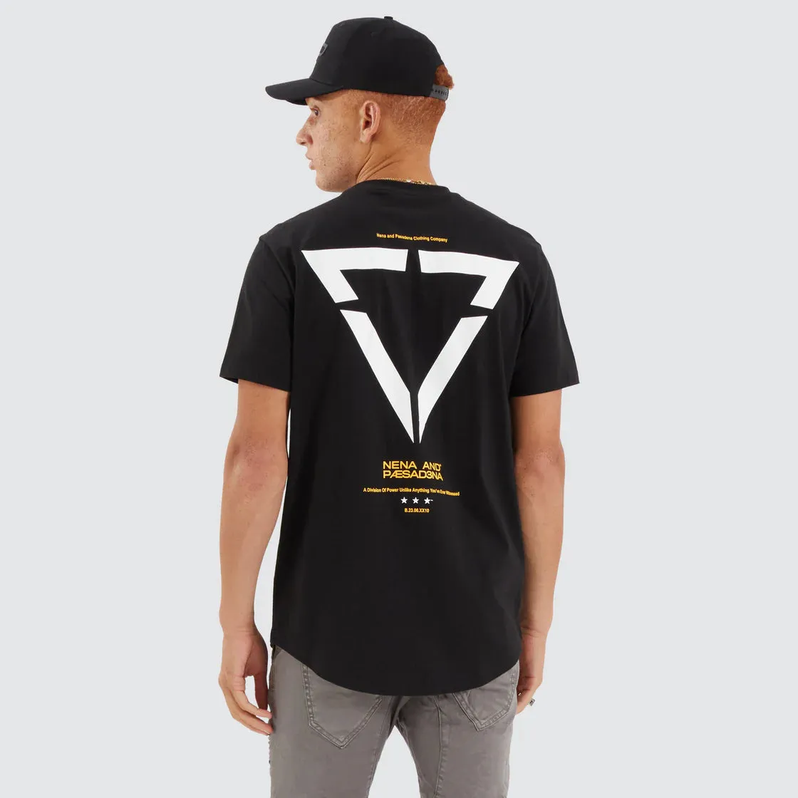 NENA & PASADENA Mens Vector Dual Curved Hem Tee Shirt - Jet Black