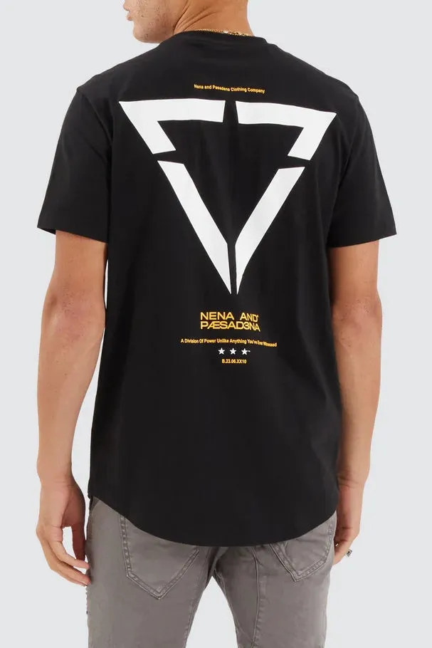 NENA & PASADENA Mens Vector Dual Curved Hem Tee Shirt - Jet Black