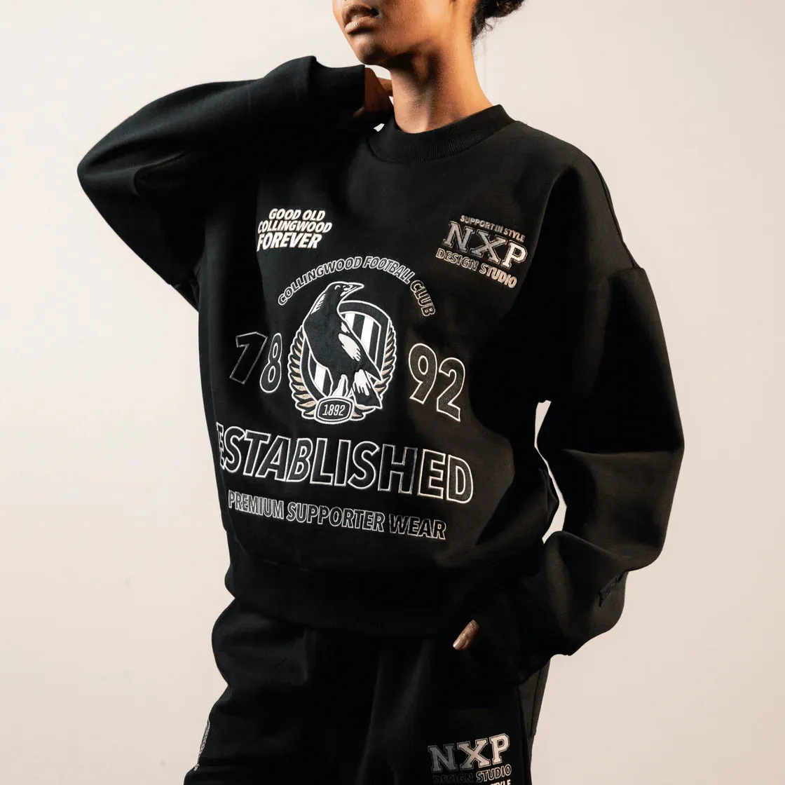NXP x AFL Collingwood Magpies Box Fit Sweater - Jet Black