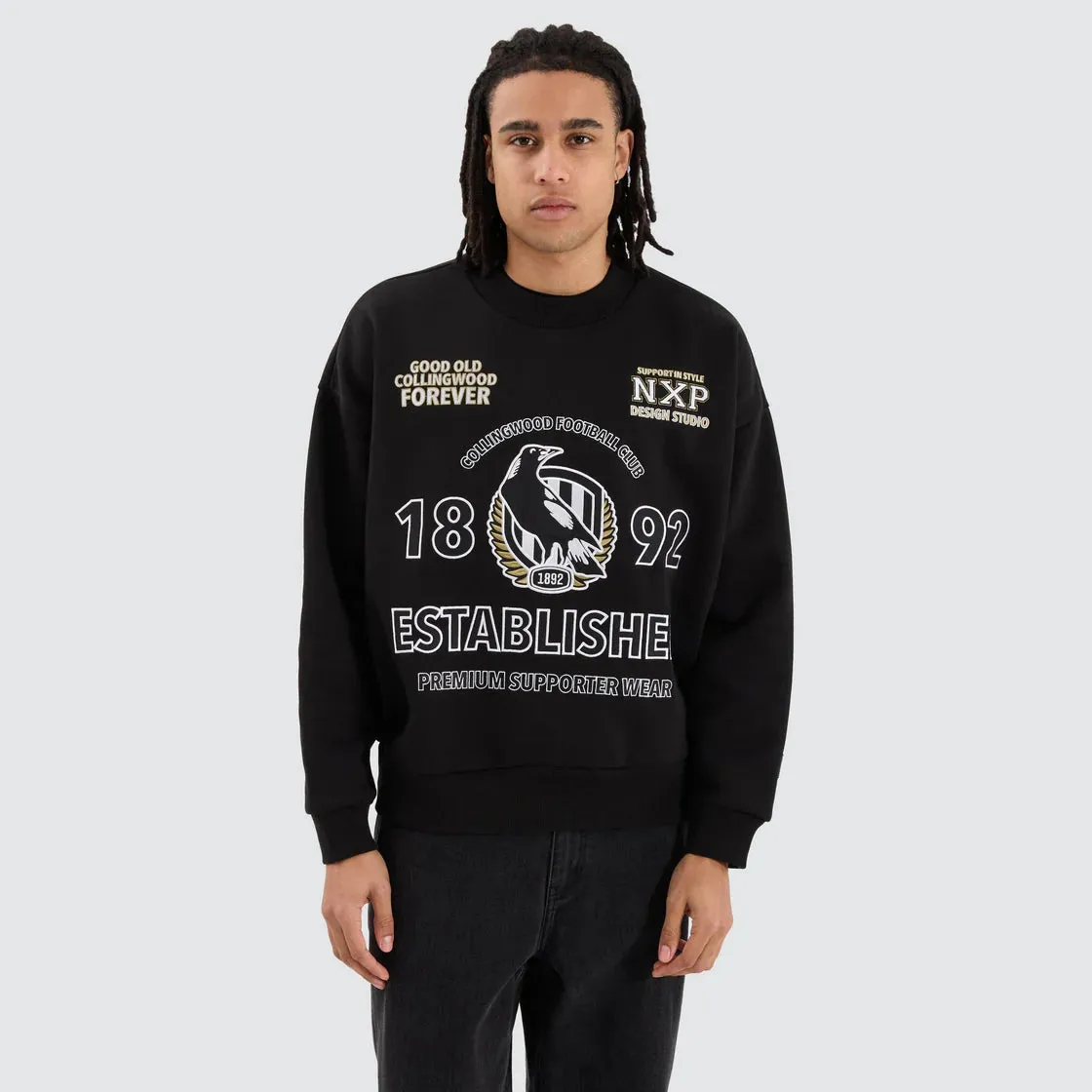NXP x AFL Collingwood Magpies Box Fit Sweater - Jet Black